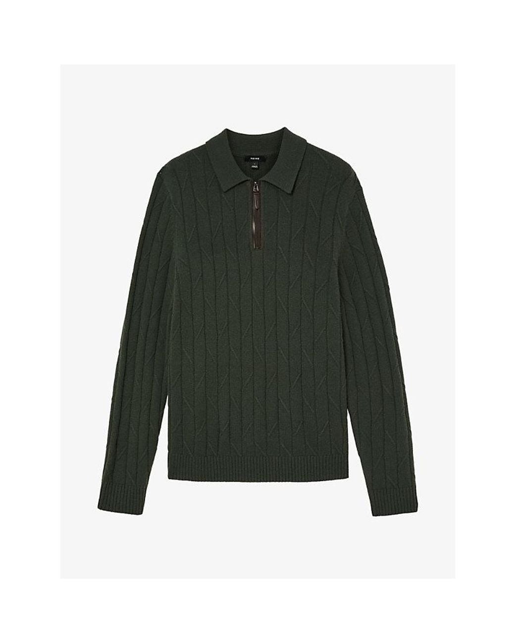 Reiss Green Barstow Half-Zip Wool Jumper for men