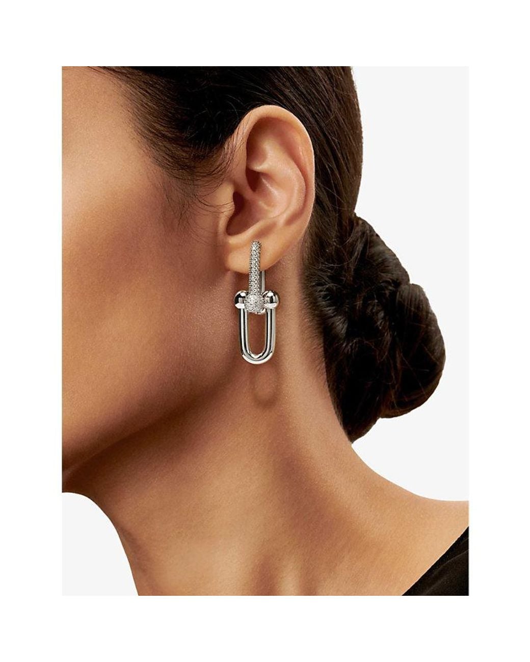 Tiffany & Co White Tiffany Hardwear Double Link 18Ct- And 1.18 Pavé-Diamond Drop Earrings