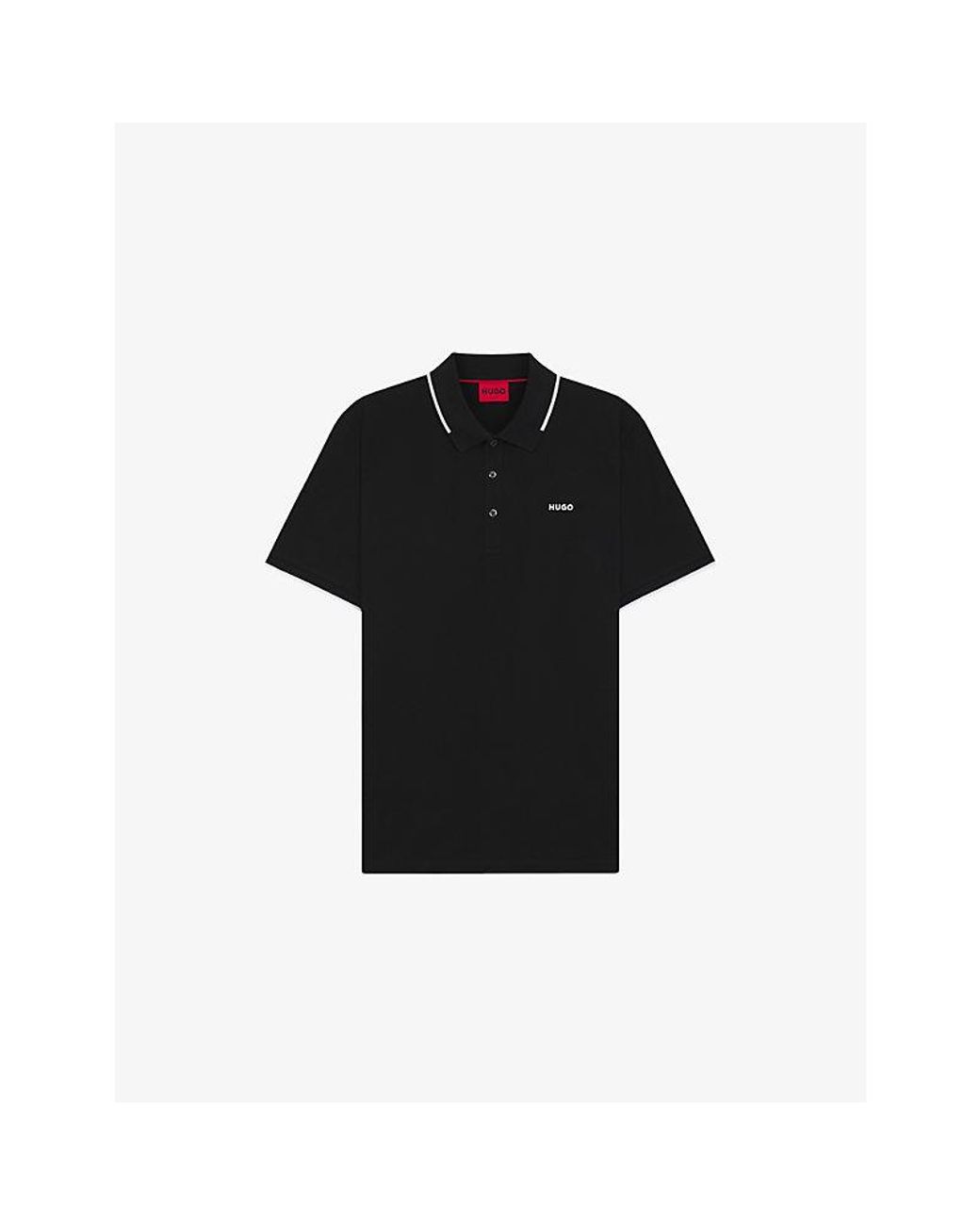 HUGO Black Contrast-Trim Slim-Fit Stretch-Cotton Polo Shirt for men