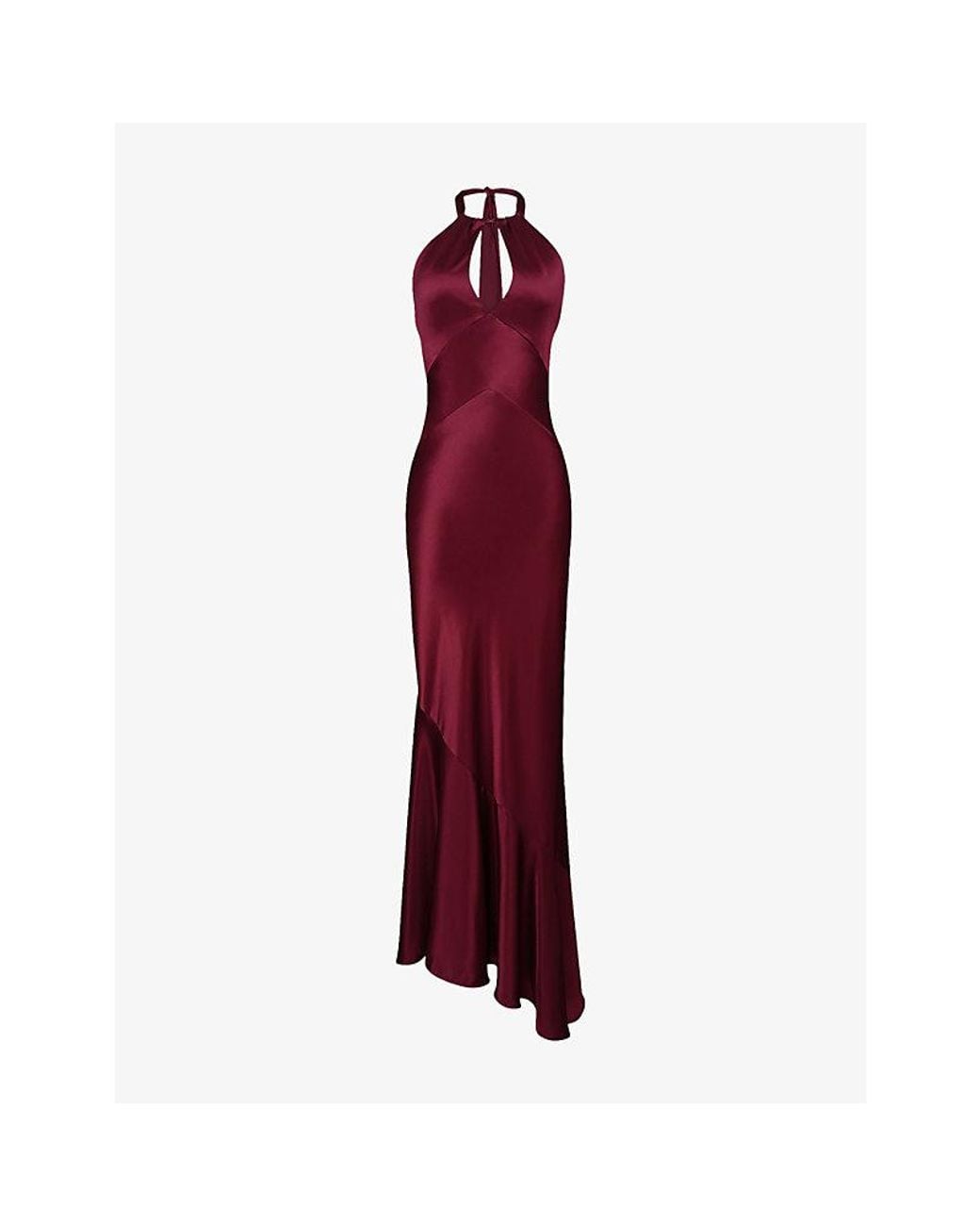 House Of Cb Red Oliviana Halter-Neck Satin Maxi Dress