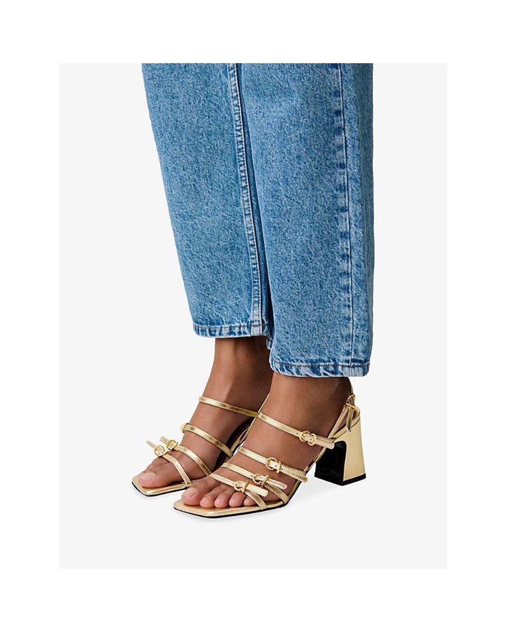 Claudie Pierlot Metallic Embellished Leather Heeled Sandals