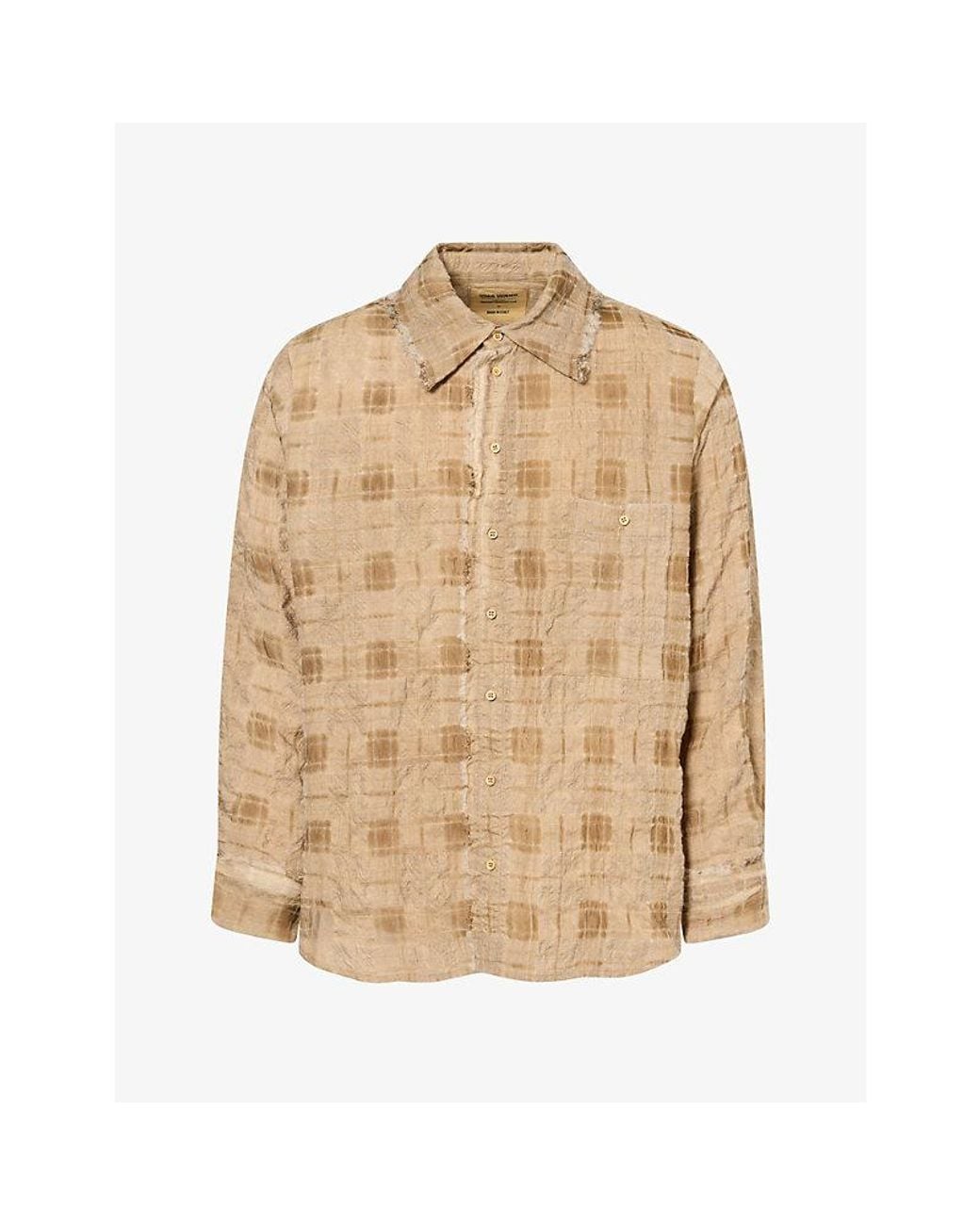 Uma Wang Natural Tab Checked Virgin Wool-Blend Shirt for men