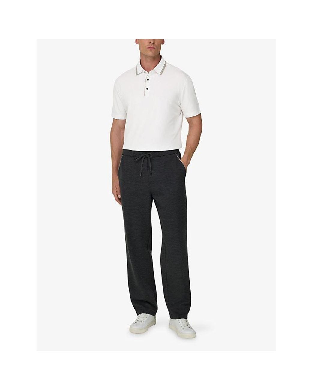 Boggi White Jacquard-Collar Stretch Cotton-Blend Polo for men