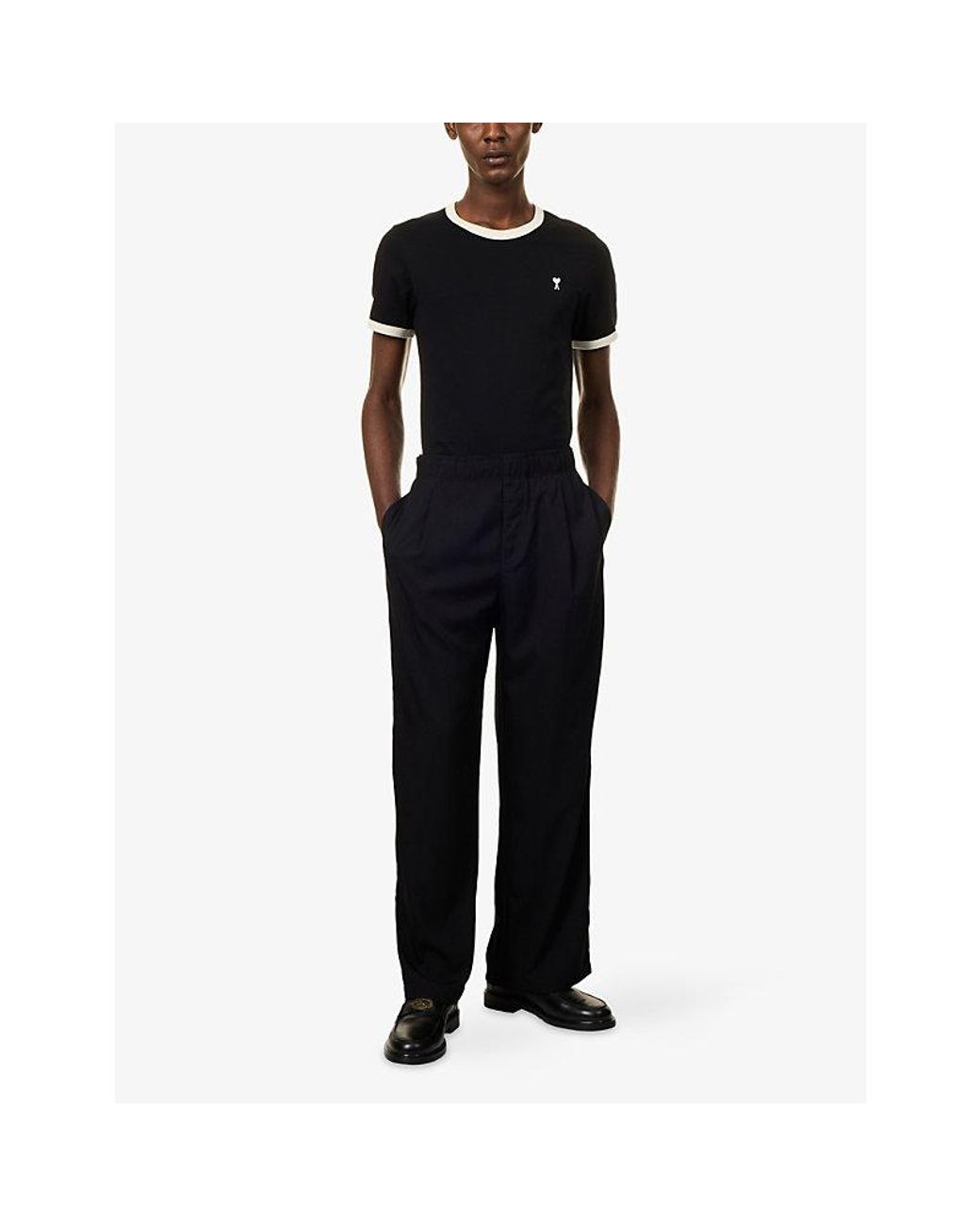 AMI Black Contrast Trim Short-Sleeve Cotton T-Shirt for men