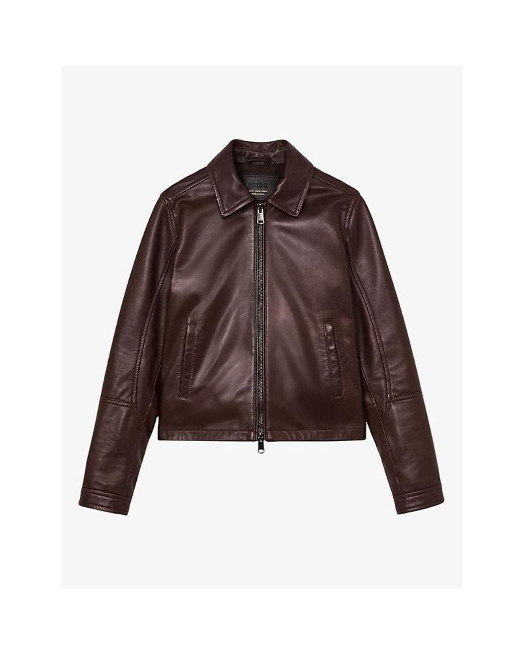 Reiss Brown Sorina Zip-Up Leather Jacket