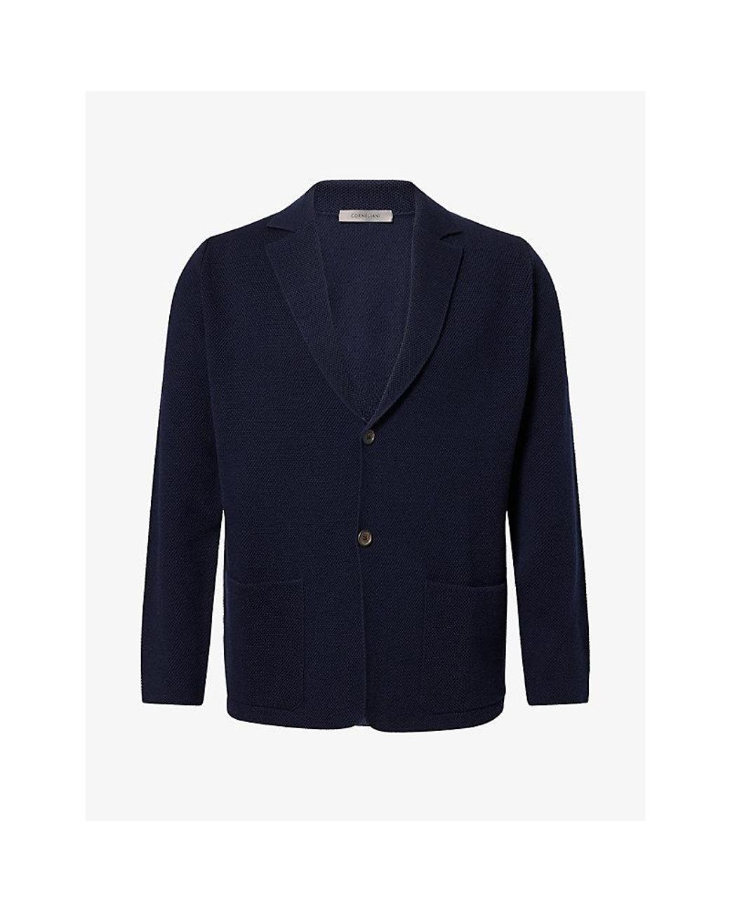 Corneliani Blue Single-Breasted Virgin-Wool Knitted Jacket for men