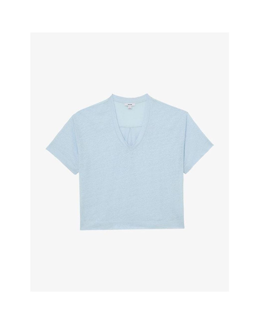 Reiss Blue Ember V-Neck Relaxed-Fit Linen T-Shirt