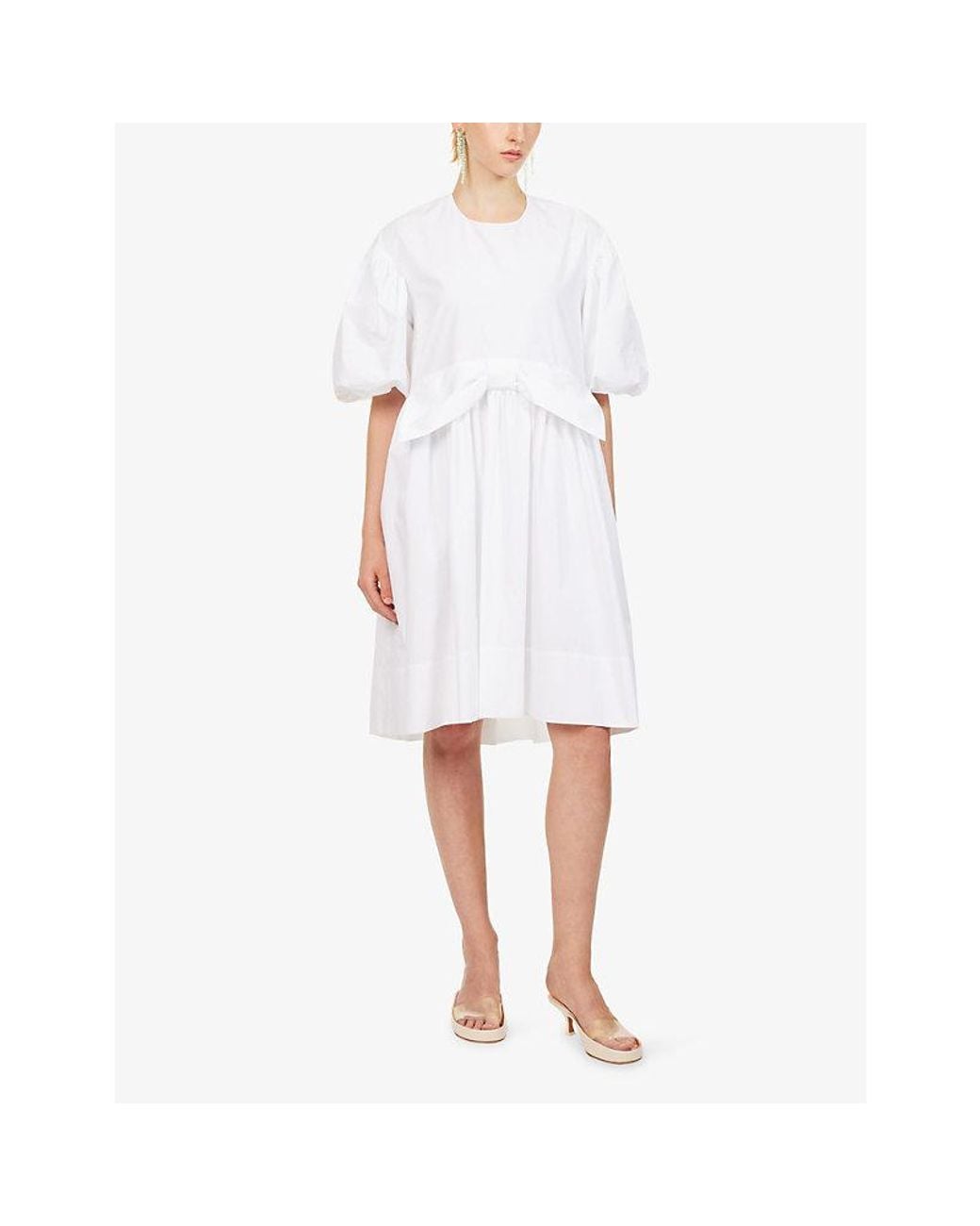 Simone Rocha White Puff-Sleeve Gathered Bow Cotton Mini Dress