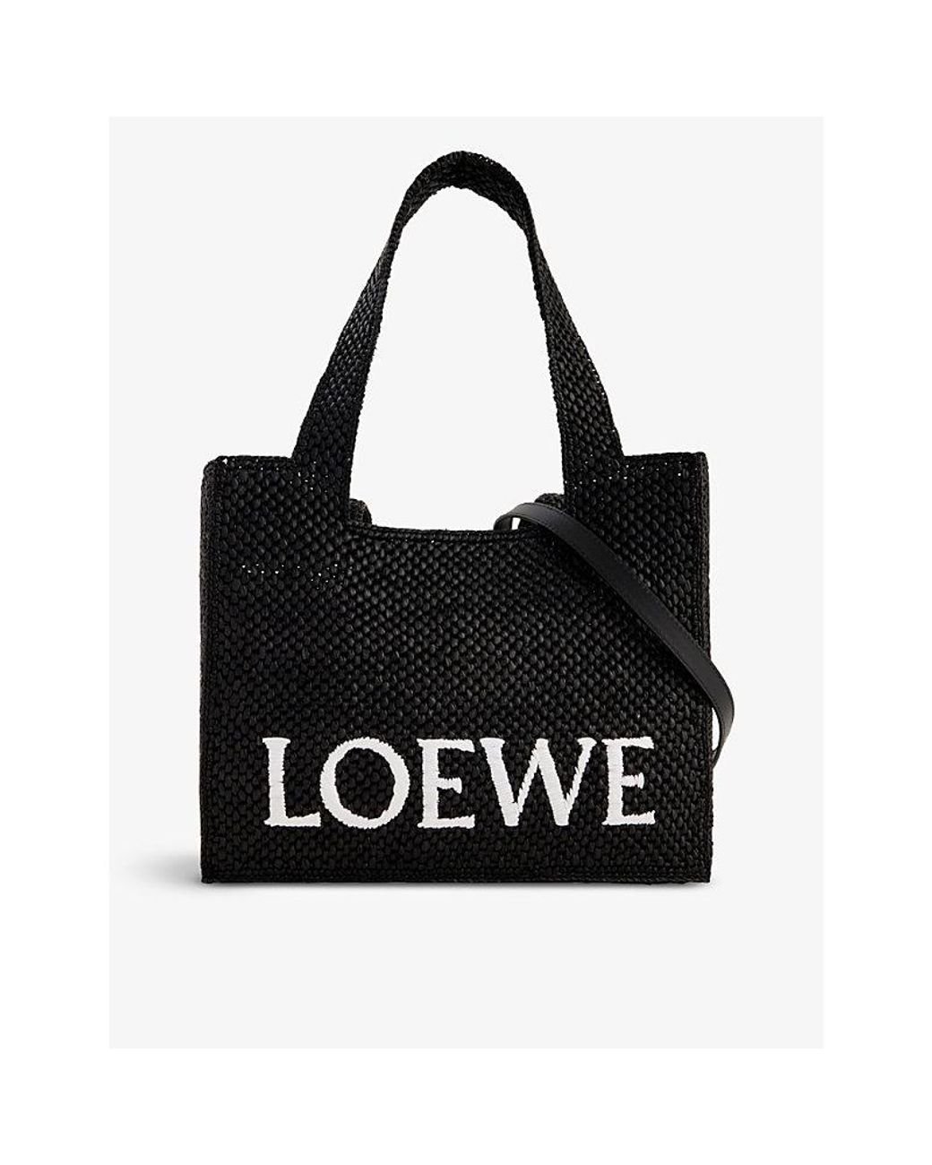 Loewe Brand-embroidered Straw Tote Bag in Black | Lyst