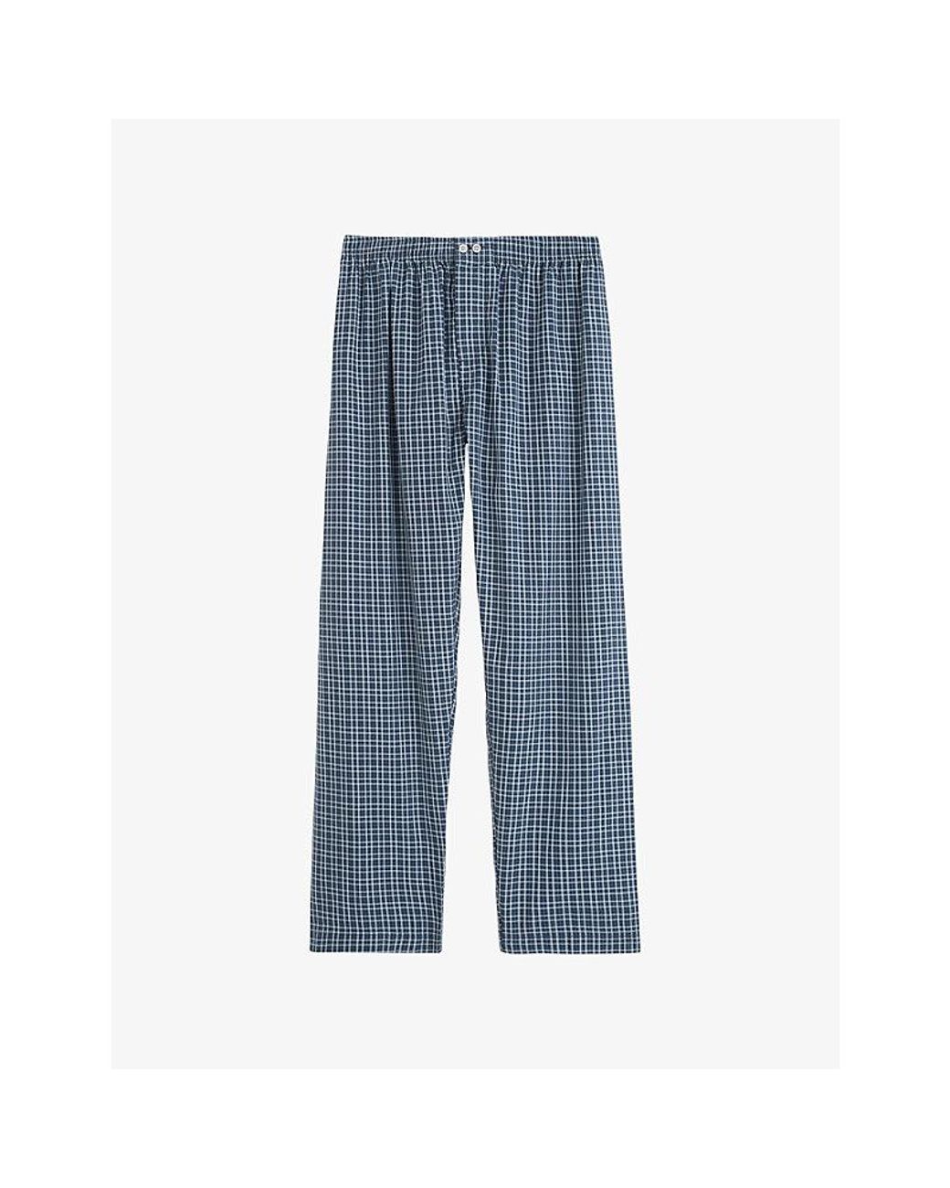 Tekla Blue Checked Cotton Pyjama Bottoms