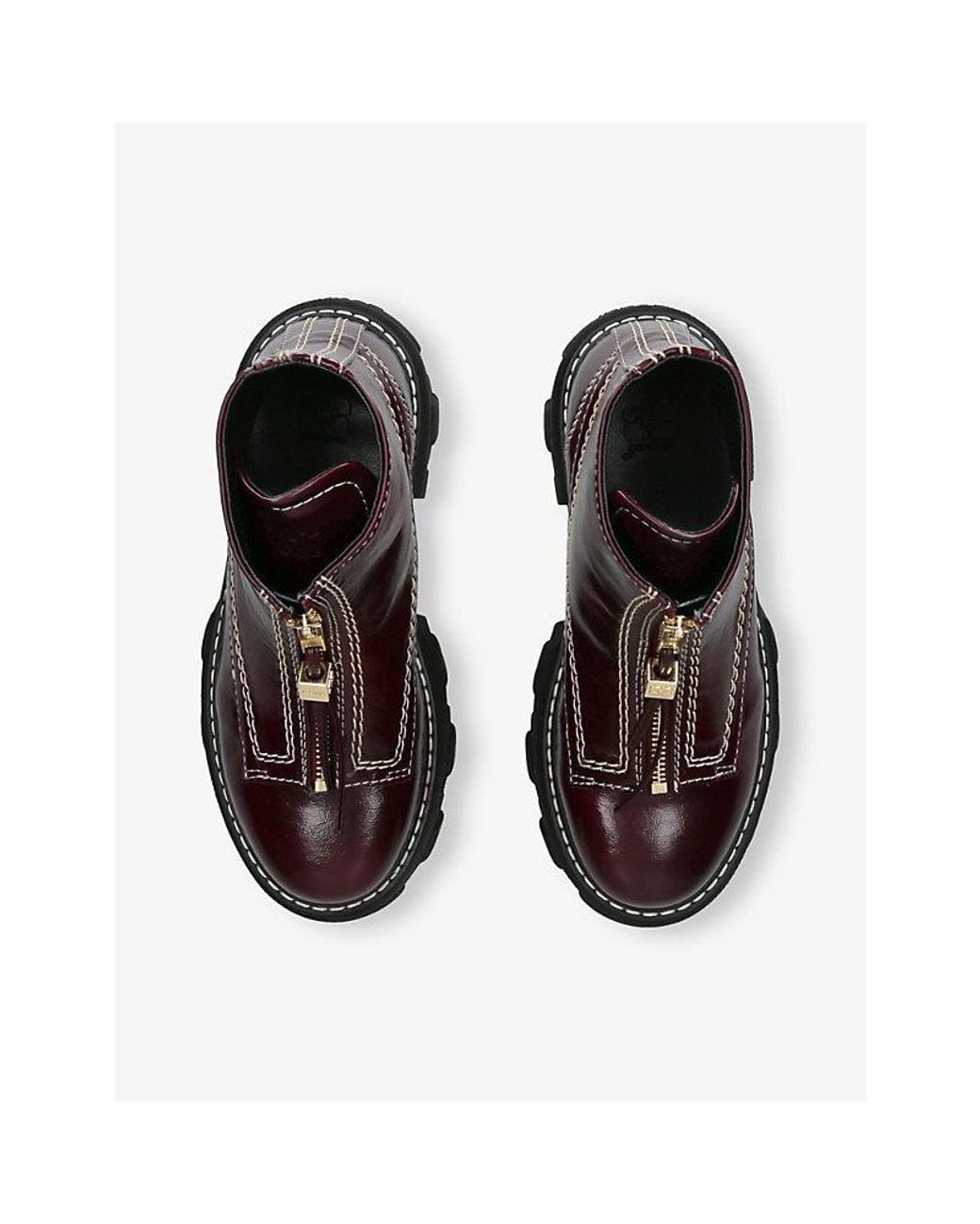 Ganni Brown Cleated Faux-Leather Ankle Boots