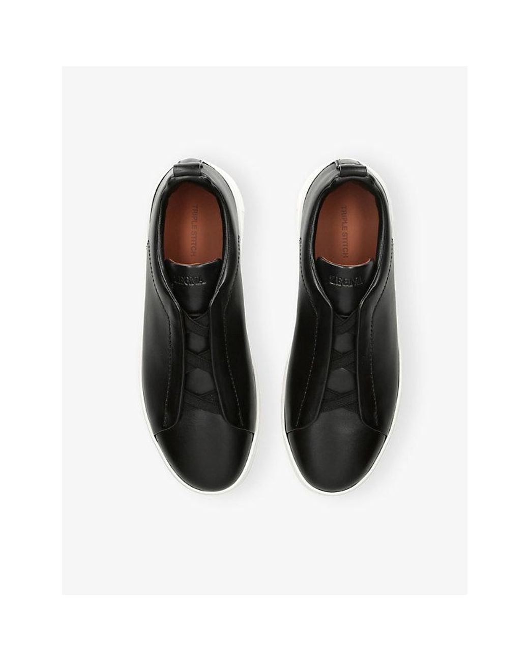 Zegna Black Triple Stitch Leather Low-Top Trainers for men