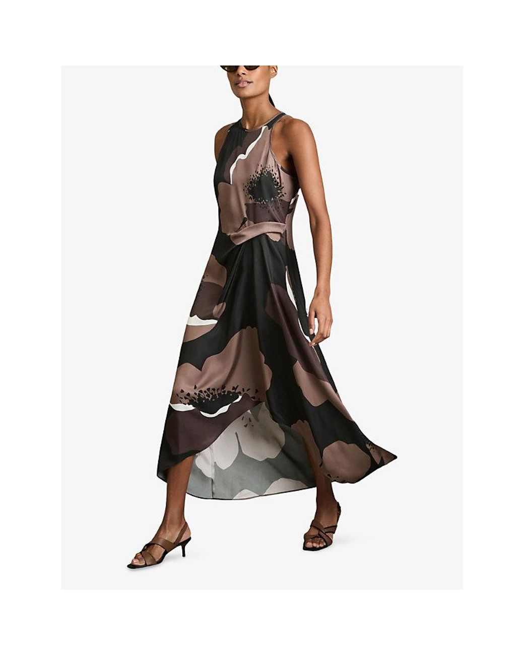 【海外限定】REISSワンピース☆Michalie Floral-Print Satin Mid Reiss Michalie Floral-Print Satin Midi Dress in Black | Lyst UK