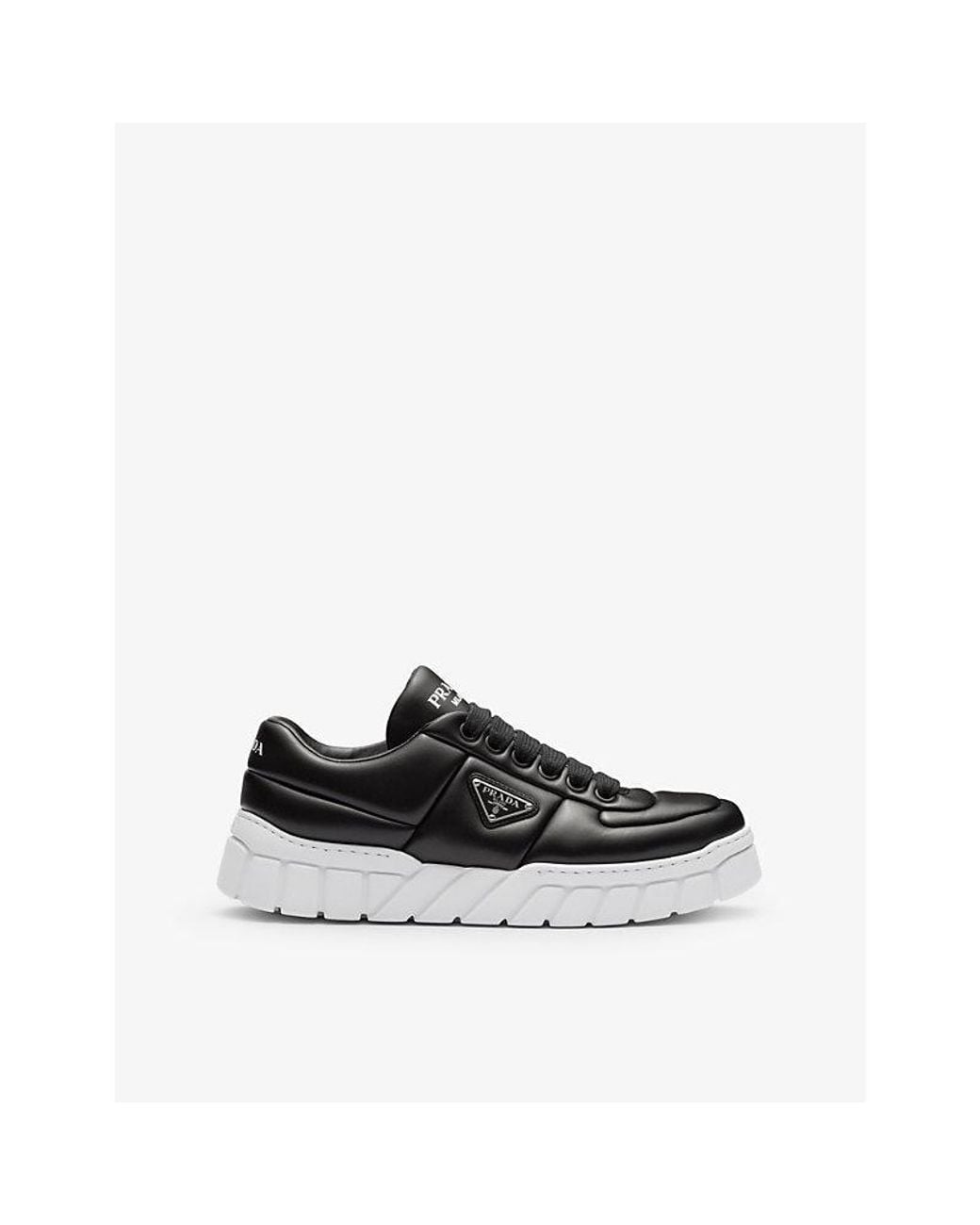 Prada Black Logo-Plaque Padded Leather Low-Top Trainers for men
