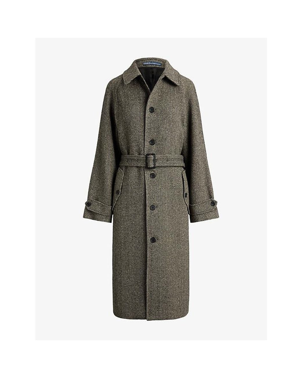 Polo Ralph Lauren Green Herringbone Belted Wool-Blend Coat