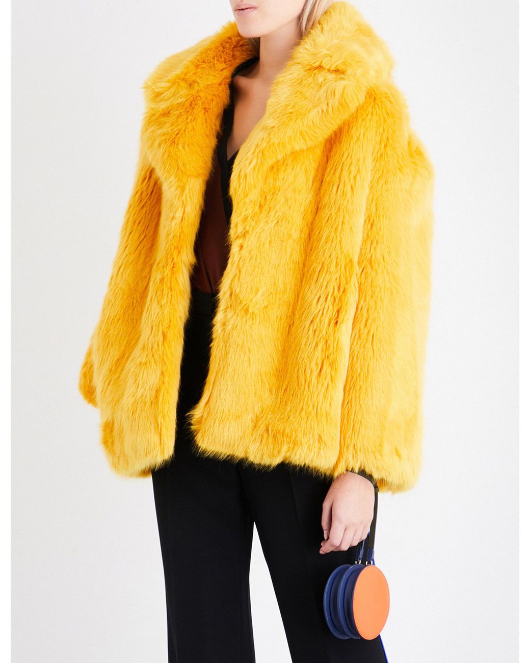 Diane von Furstenberg Oversized Faux-fur Coat in Yellow | Lyst