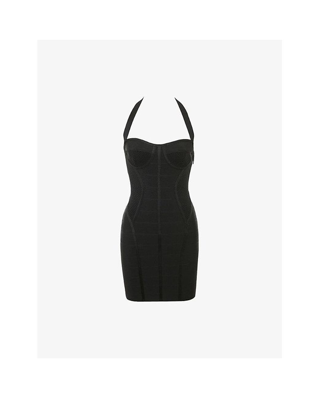 House Of Cb Black The Sculpt Halter-Neck Bandage Stretch-Woven Mini Dress Xs (A-C Cup)