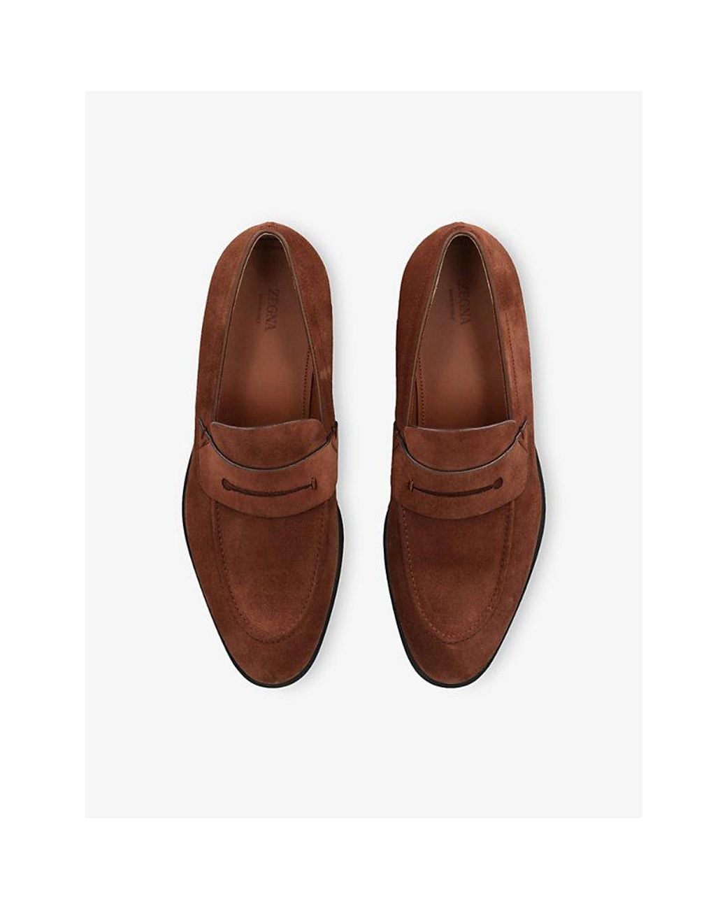 Zegna Brown Classic Suede Penny Loafers for men