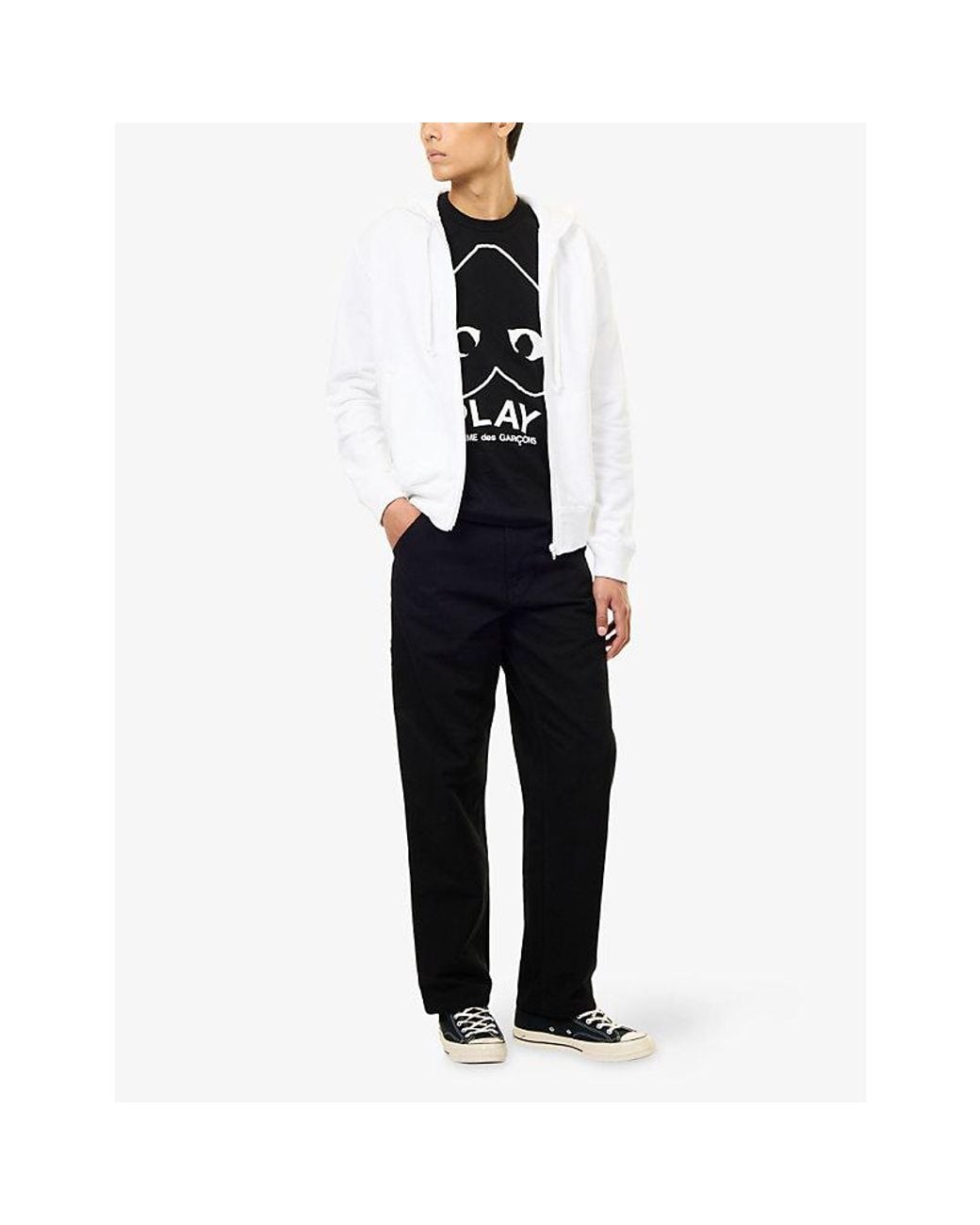 COMME DES GARÇONS PLAY White Zip-Up Heart-Motif Back Jersey Hoody for men