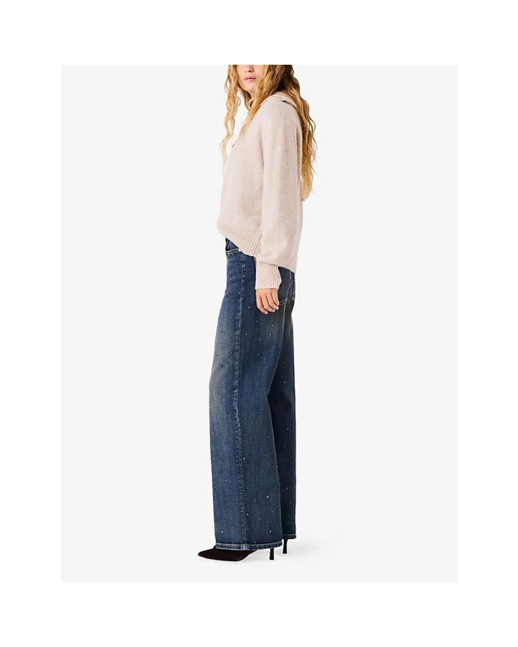 Maje Rhinestone Wide-Leg Stretch-Denim Jeans in Blue | Lyst