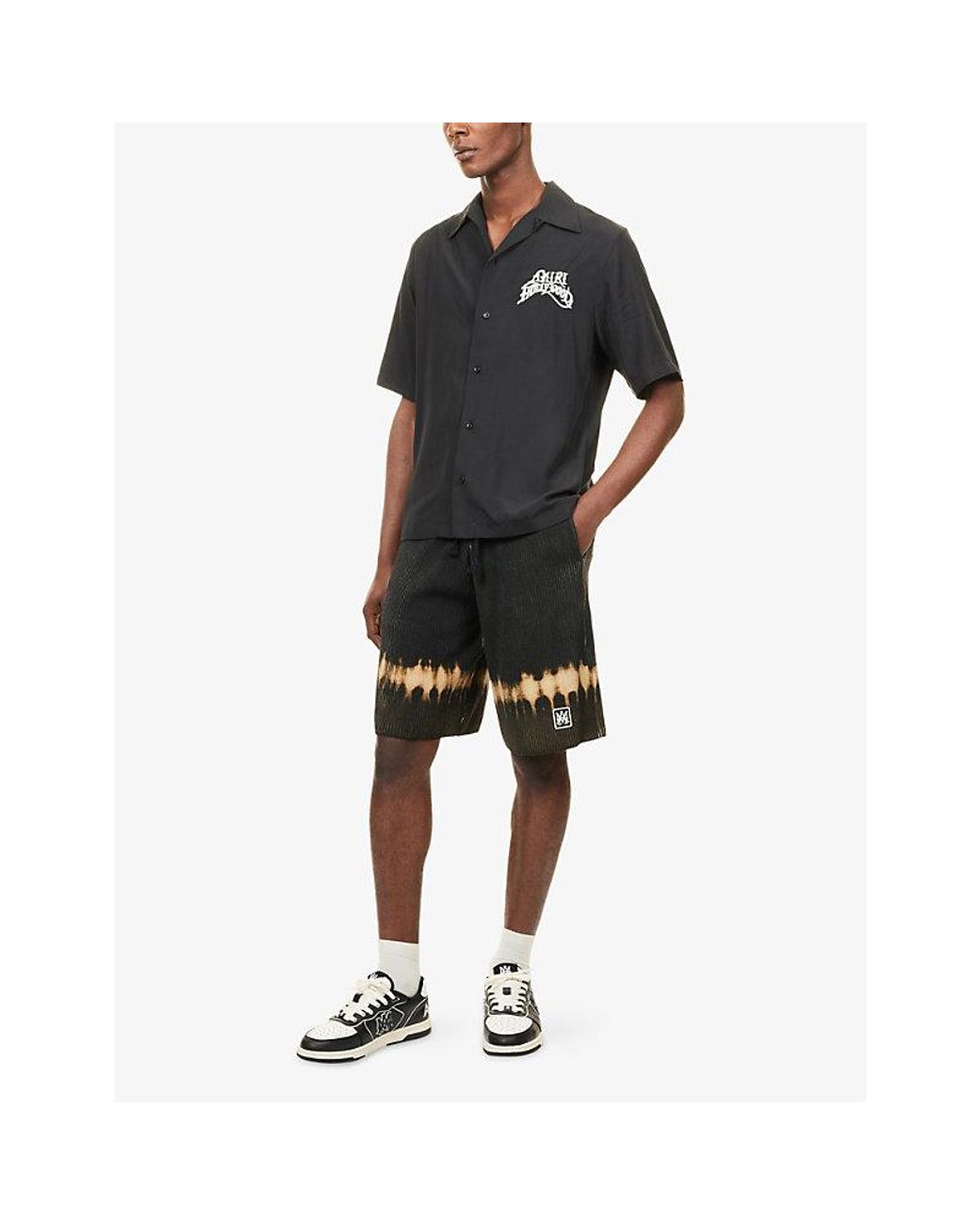 Amiri Black Hollywood Camp Short-Sleeve Woven Shirt for men