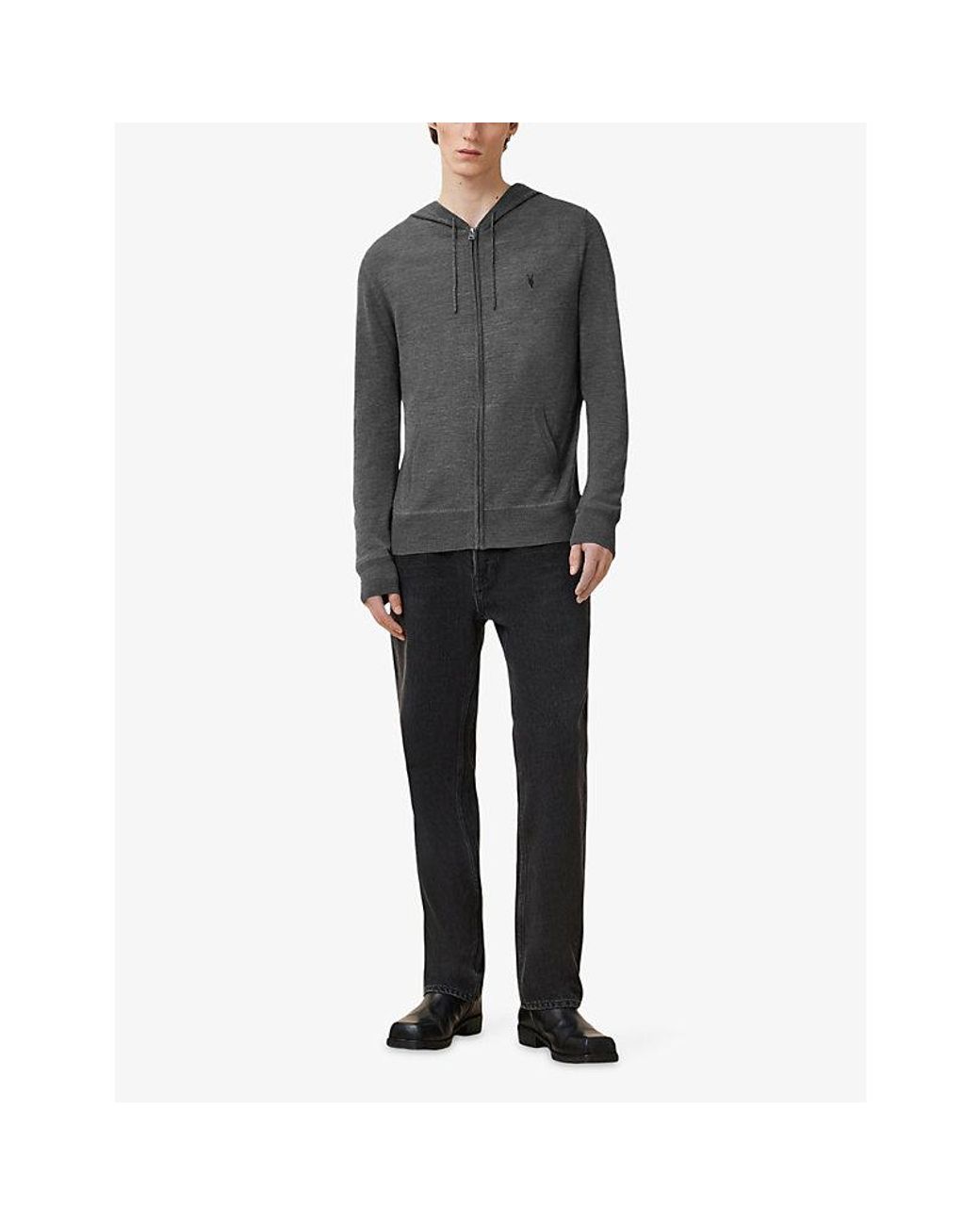 AllSaints Gray Mode Zipped Merino-Wool Hoody for men