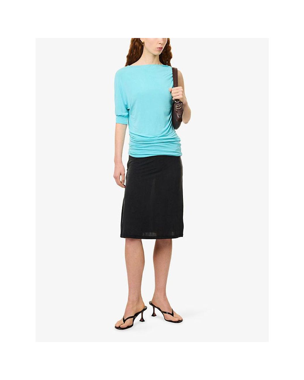 Peachy Den Blue Kylie Low-Rise Stretch-Jersey Midi Skort