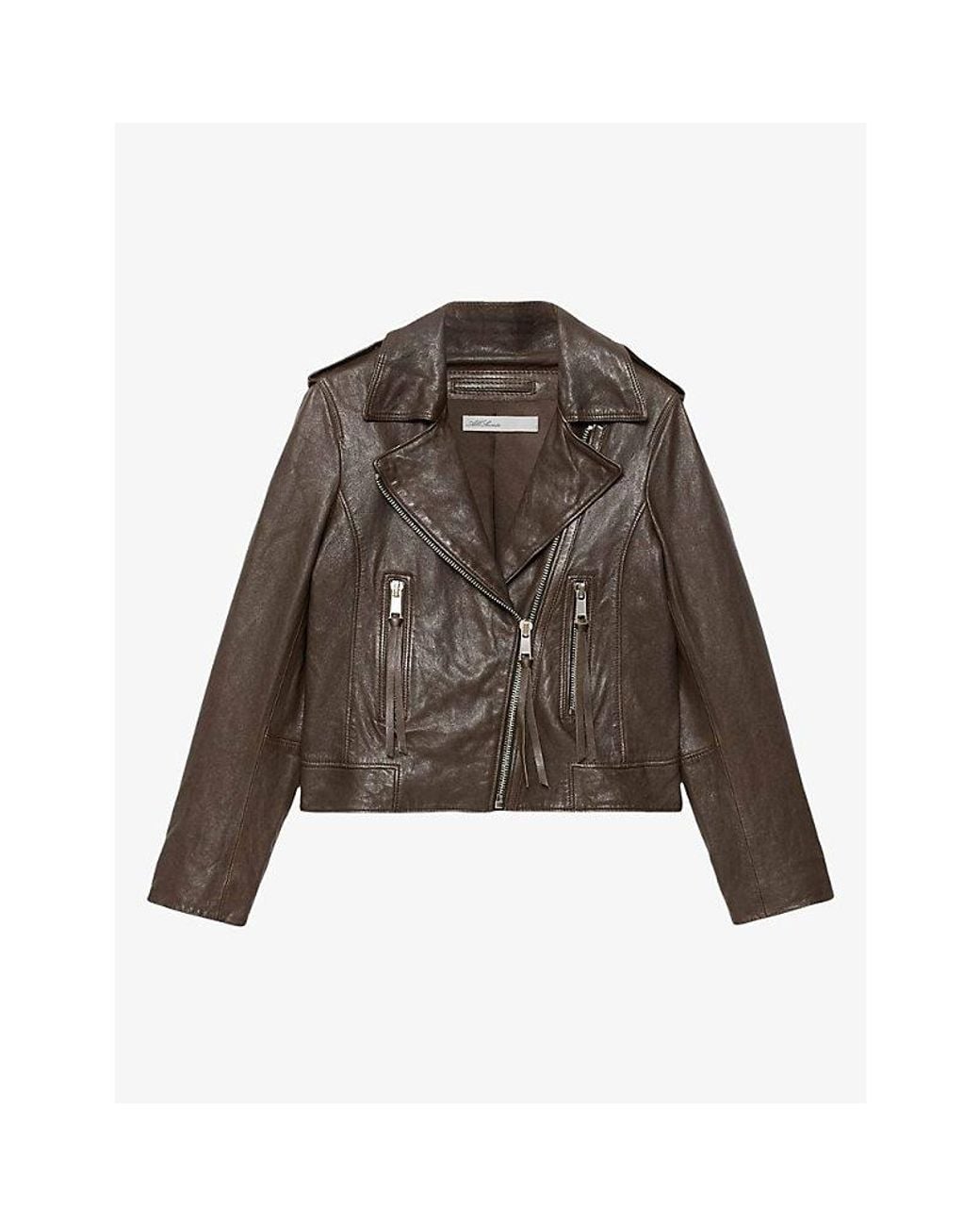 AllSaints Brown Errie Slim-Fit Leather Biker Jacket