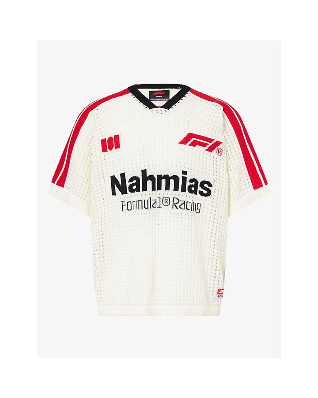 NAHMIAS Red F1 Striped-Sleeve Cotton-Jersey Top for men