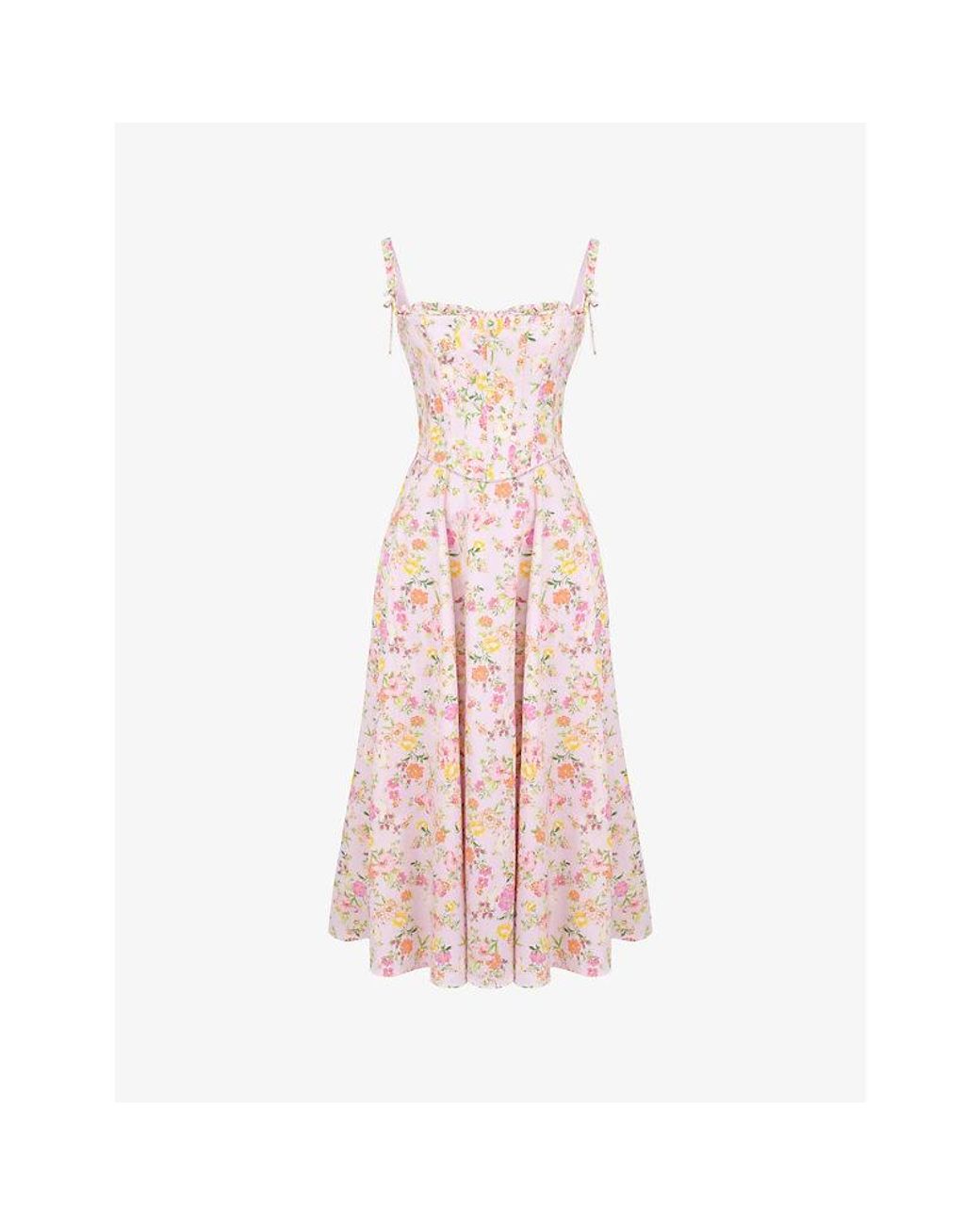 House Of Cb Pink Clarabelle Corseted Floral-Print Stretch-Woven Midi Dress