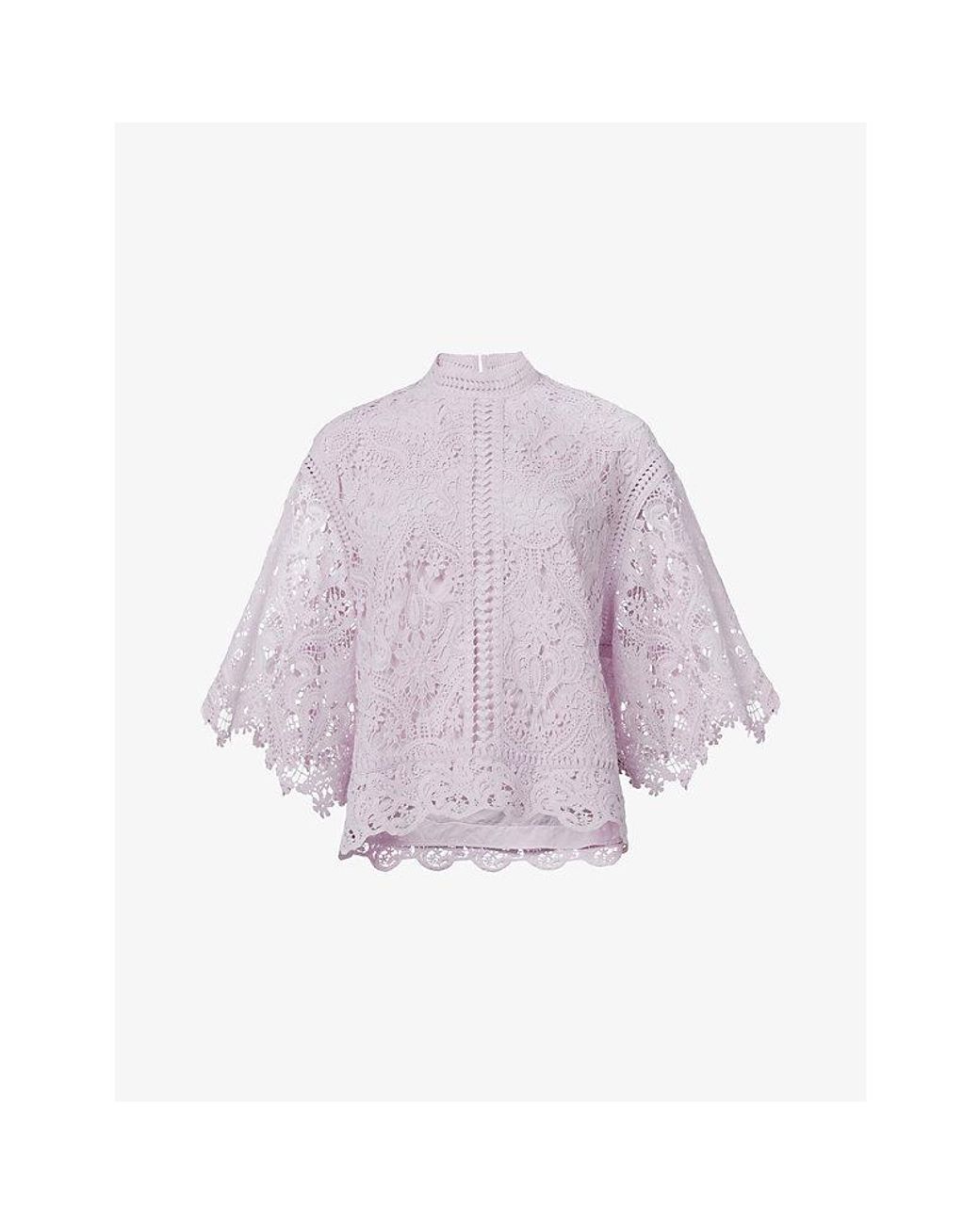 eem Purple Floral-Pattern Relaxed-Fit Guipure-Lace Top