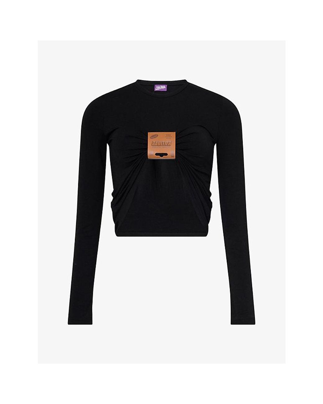 Jean Paul Gaultier Black Leather Tag Long-Sleeve Stretch-Jersey Top