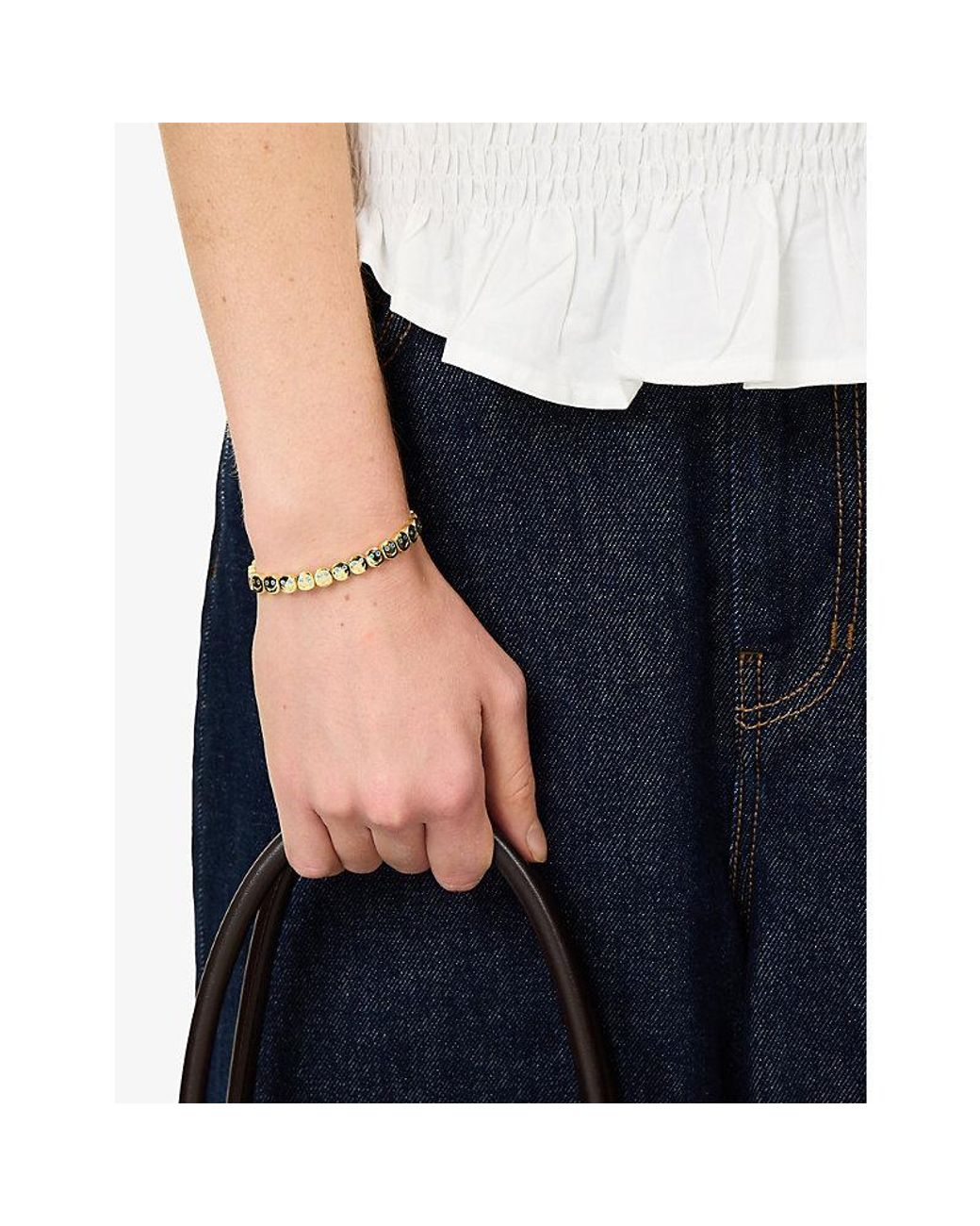 Lisa Gozlan Metallic Happy Face Mini 18Ct-Plated Brass And Cubic Zirconia Bracelet