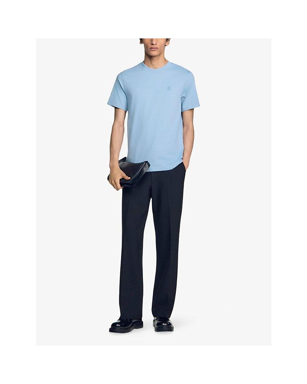 Sandro Blue Logo-Print Cotton T-Shirt for men