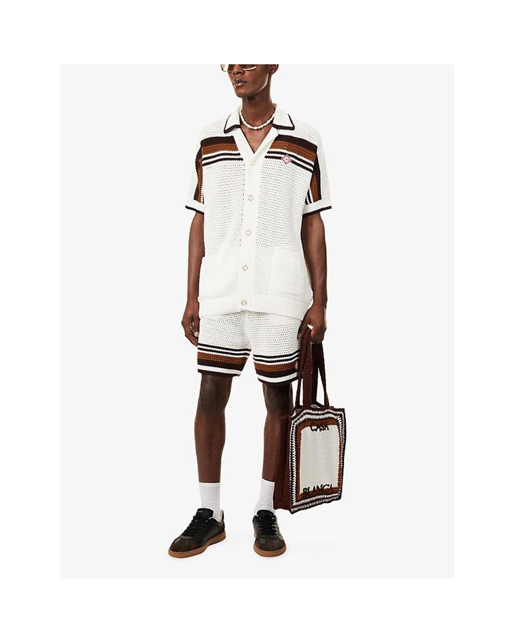 Casablanca White Crochet Short-Sleeve Cotton Shirt for men
