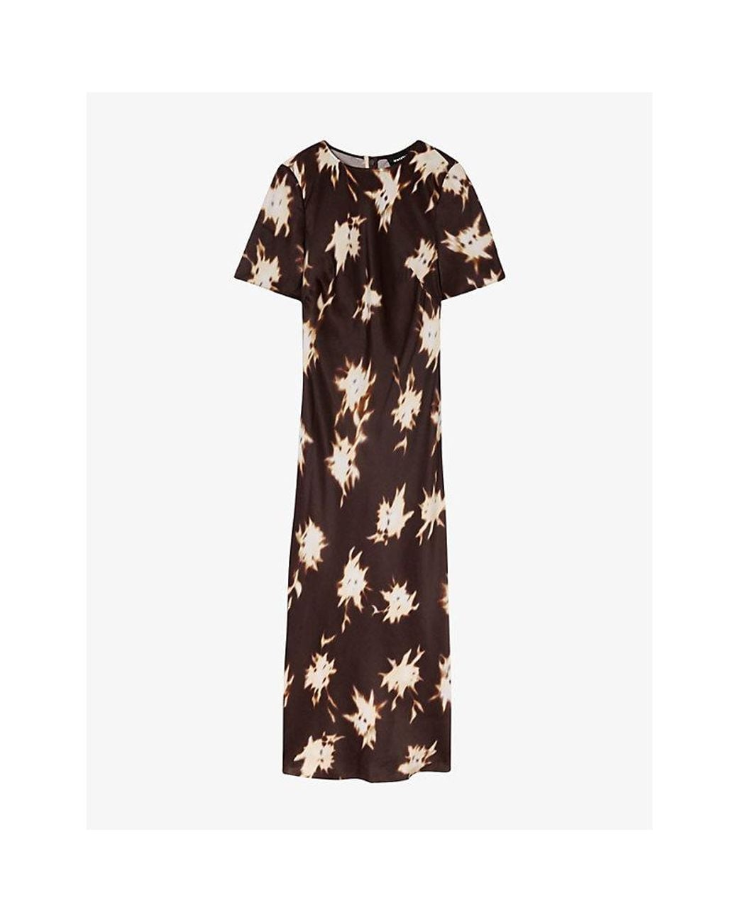 Whistles Brown Shadow Floral-Print Woven Midi Dress