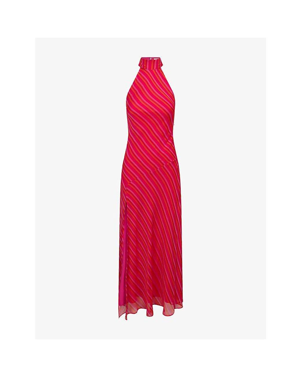 OMNES Red Elsie Stripe-Print Chiffon Maxi Dress