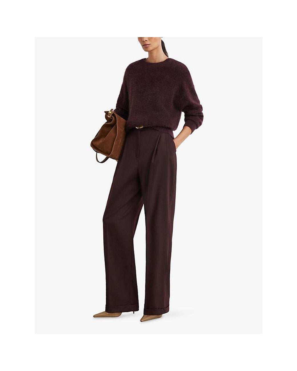 Reiss Purple Alina Round-Neck Brushed Cashmere Jumper