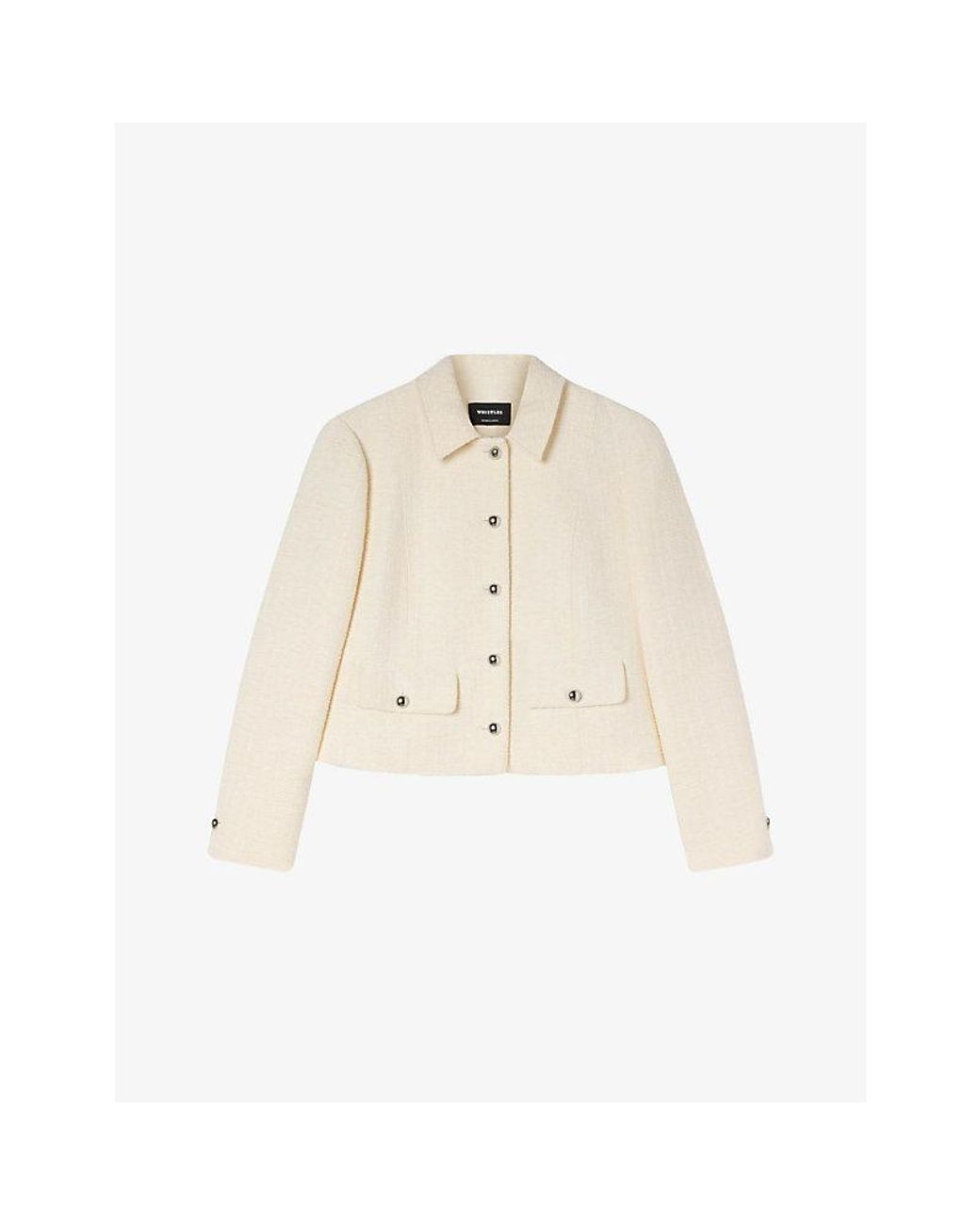 Whistles Natural Cropped Bouclé Woven Jacket