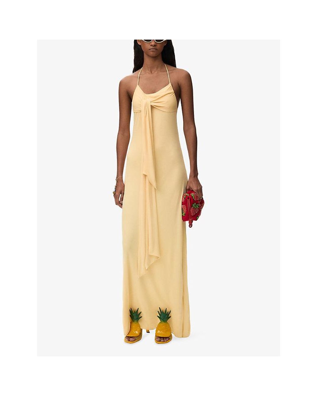 Loewe Metallic X Paula's Ibiza Tie-Front Halterneck Woven Maxi Dress