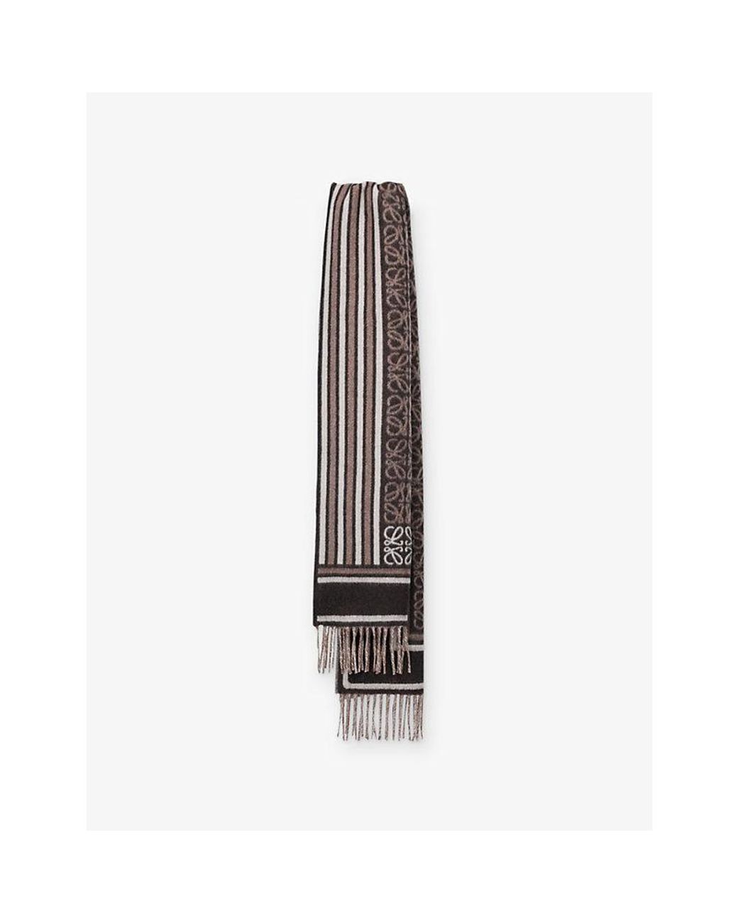 Loewe White Branded Wool And Cashmere Scarf