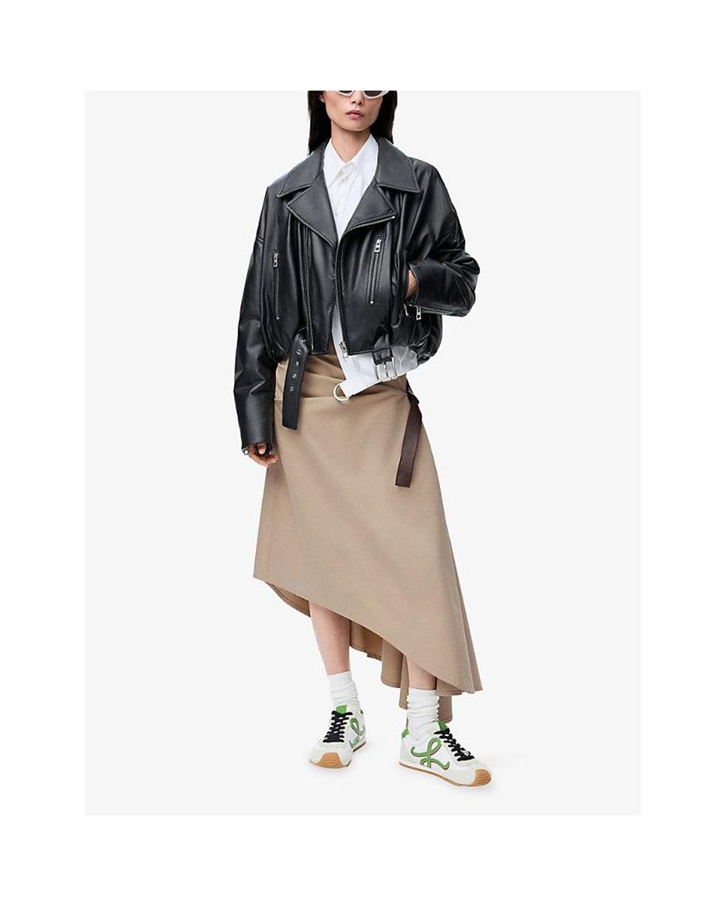 Loewe Brown Draped Belted Silk-Cotton Blend Skirt