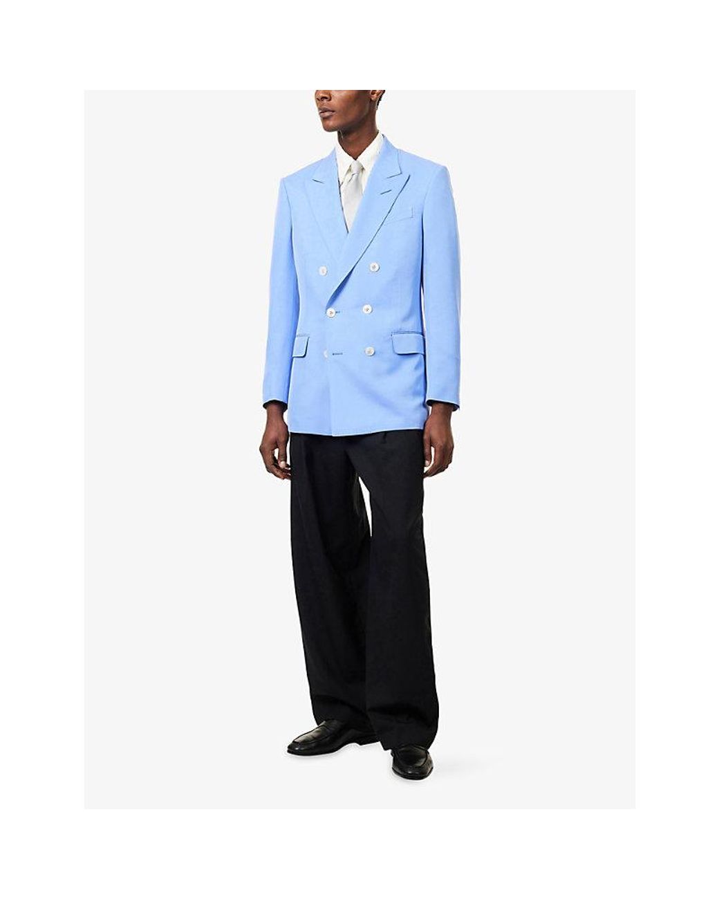Tom Ford Blue Double-Breasted Peak-Lapel Silk Blazer for men