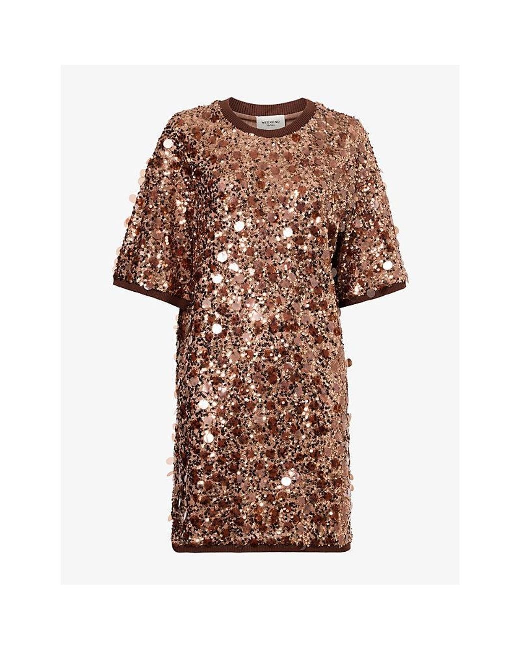 Weekend by Maxmara Brown Round-Neck Sequin Mini Dress