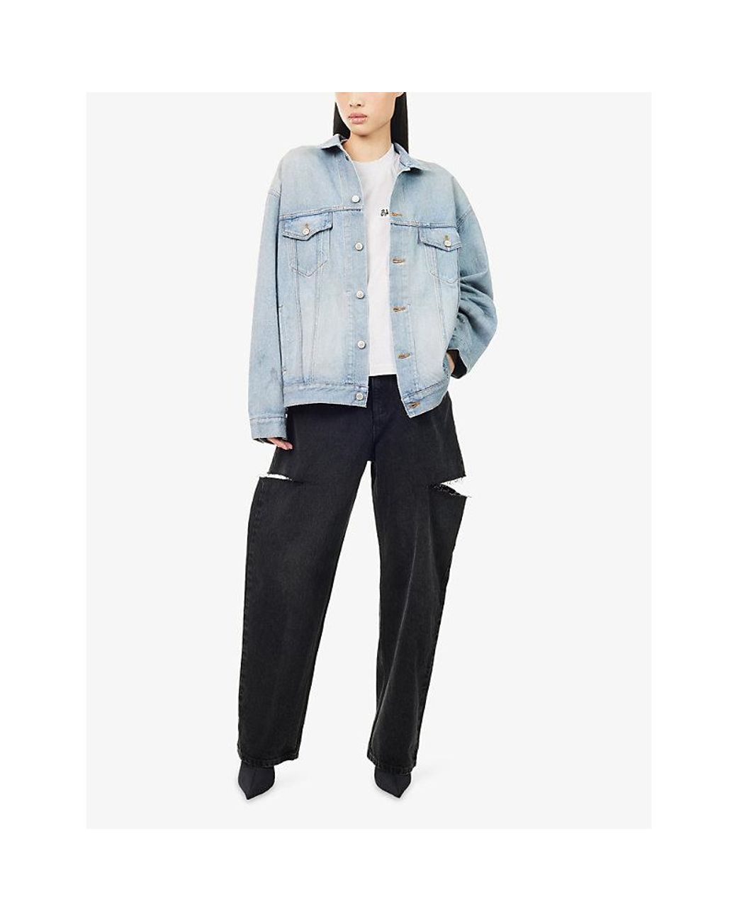 Balenciaga Blue Logo-Print Oversized Denim Jacket