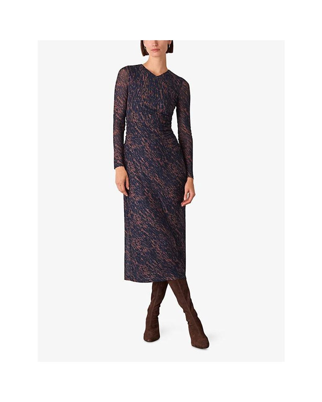 Whistles Blue Abstract Marks Mesh Midi Dress