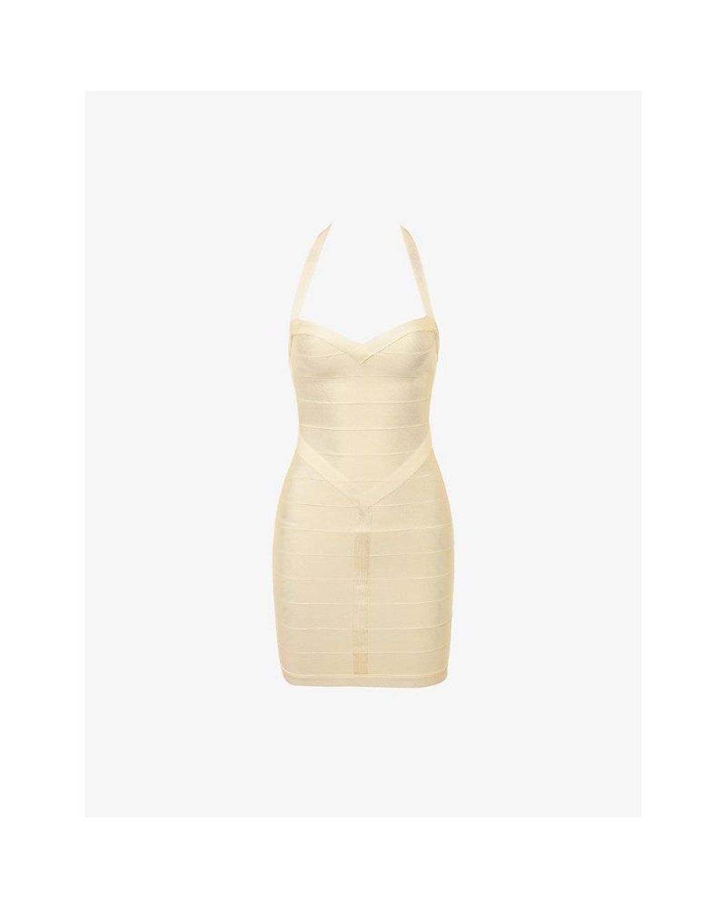House Of Cb White The Supermodel Halter-Neck Bandage Stretch-Woven Mini Dress Xs (A-C Cup)