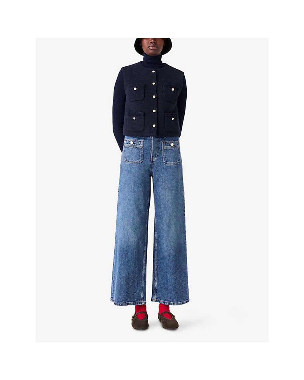 Maje Blue Four-Pocket Sleeveless Tweed Jacket