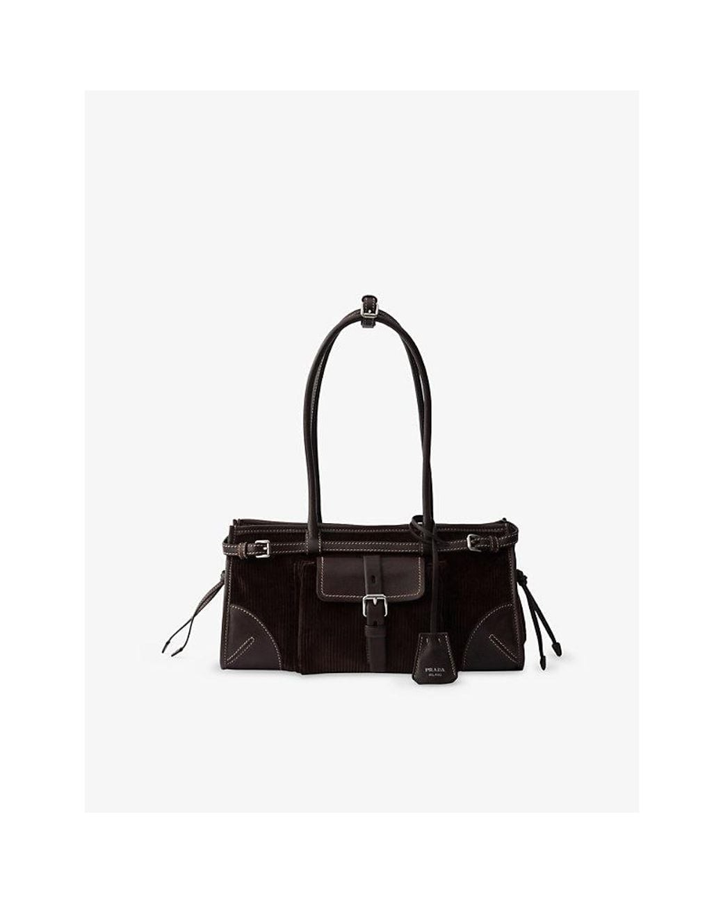 Prada Black Bonnie Medium Corduroy And Leather Shoulder Bag