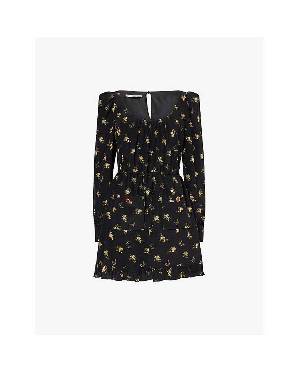 Alessandra Rich Black Printed Scoop-Neck Silk Mini Dress